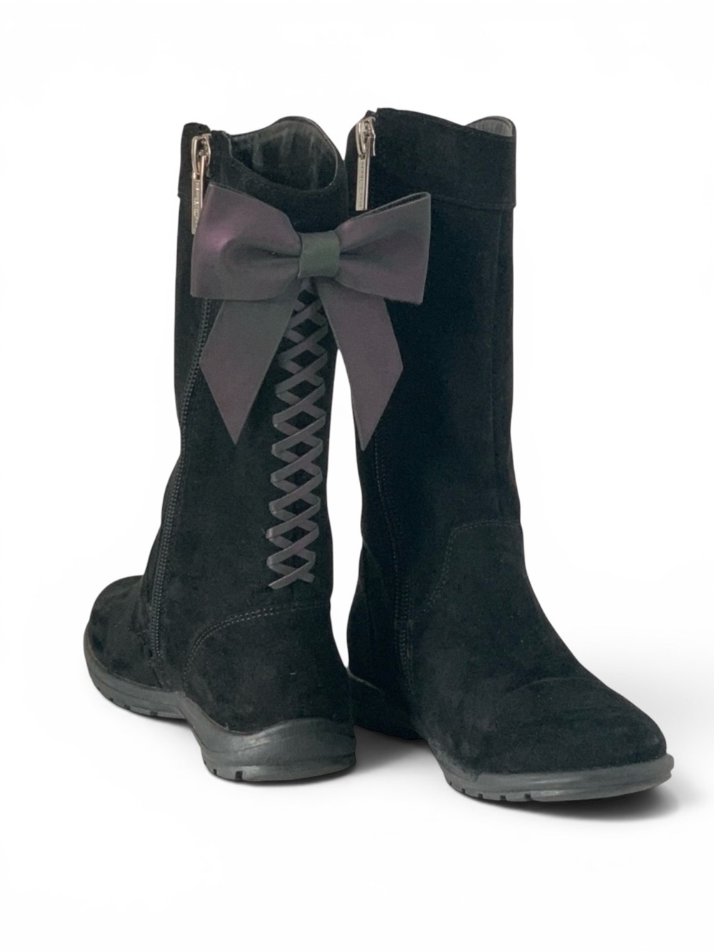 Kenneth Cole New York Black Dolly Bow Faux Suede Riding Boots Baby Girls 5